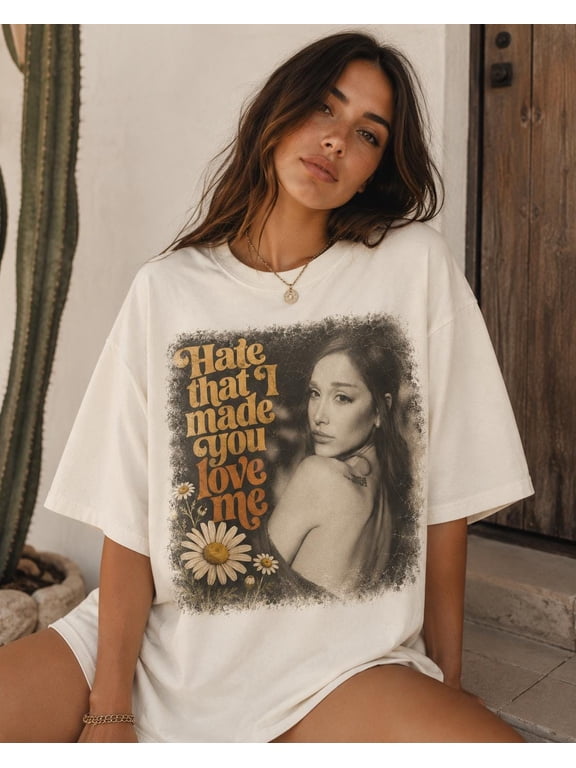 Ariana Inspired Hate That I Made You Love Me Graphic Tee |Vintage Retro Lyric Shirt |Distressed Floral T-Shirt, Black S