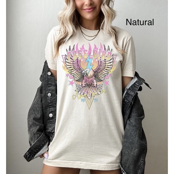CLOTEX Boho Free Bird 1972 Shirt Retro American Eagle T-Shirt Rock N Roll TShirt USA T Shirt 4th Of July Tee Vintage Patriotic Tee, Moss S