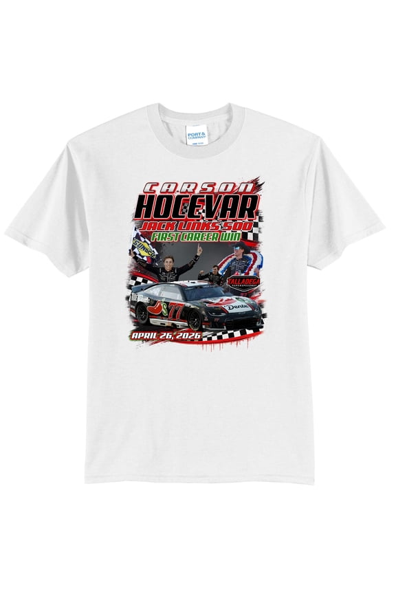 Carson Hocevar #77 First Career Win Graphic Tee Shirt, Black S