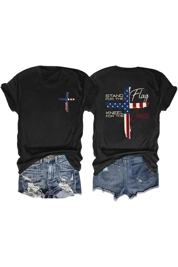 Christian Patriotic T Shirts Womens Faith Freedom Anniversary USA O-Neck Shirt Jesus Gift Short Sleeve Tees Top, Navy S