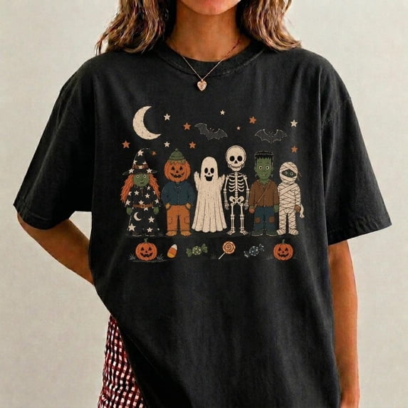 CLOTEX Comfort Colors Halloween Characters Shirt, Spooky Season Tee, Retro Halloween Graphic Shirt, Cute Halloween Costume Characters Tee, Orchid 2XL