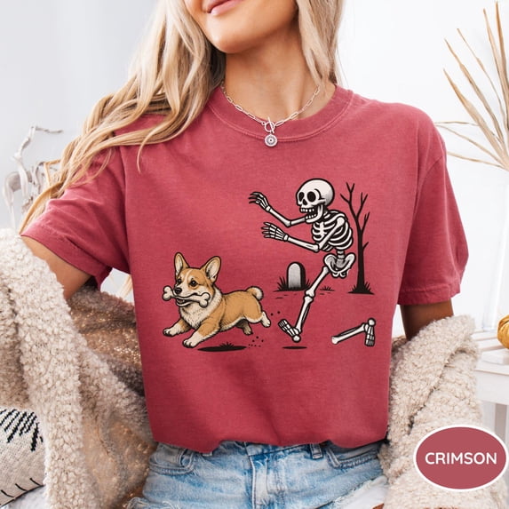 CLOTEX Comfort Colors® Halloween Corgi Dog Shirt, Halloween Dog Shirt, Funny Corgi Shirt, Funny Halloween Shirt, Funny Skeleton Tee, Spooky Season, Graphite M