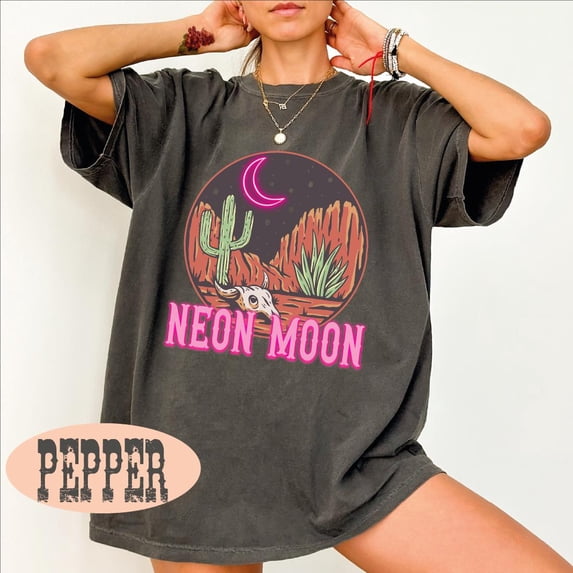 CLOTEX Comfort Colors Neon Moon Shirt, Desert Moon Tshirt, Desert Cactus Tee, Country Music Shirt, Summer Tshirt, Western Skull Shirt, Desert Tee, Black S
