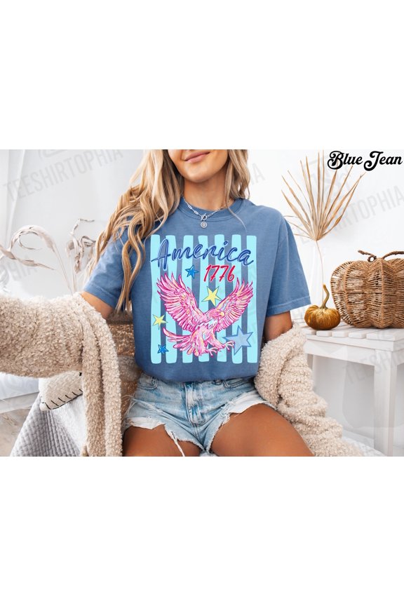 Comfort Colors Pink Eagle Graphic Tee, Trendy America 1776 Shirt, Coastal Cowgirl Patriotic Outfit, USA 250th Anniversary Tshirts, Pepper S
