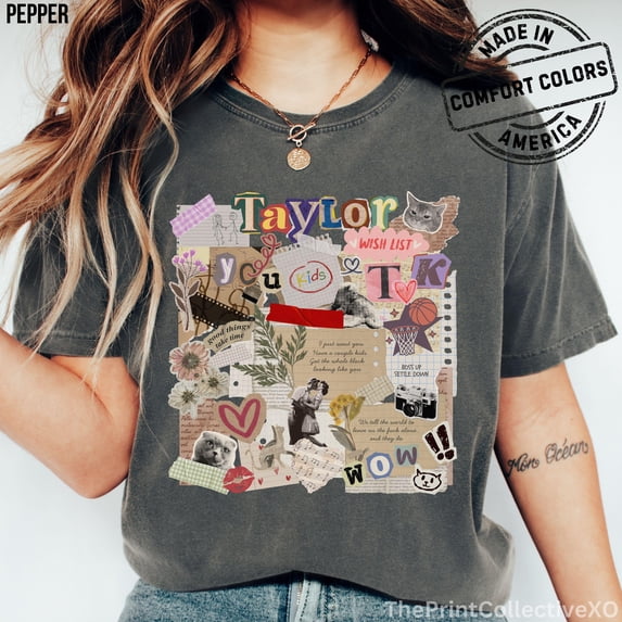 CLOTEX Comfort Colors Retro Collage Graphic Tee, Colorful Scrapbook Shirt, Vintage Aesthetic T-Shirt, Bay 4XL