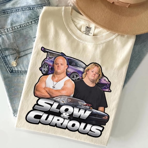 CLOTEX Comfort Colors® Slow And Curious Shirt Funny Racing Meme Graphic Tee Car Enthusiast Humor T-Shirt Car Guy Gift for Boyfriend, Black S