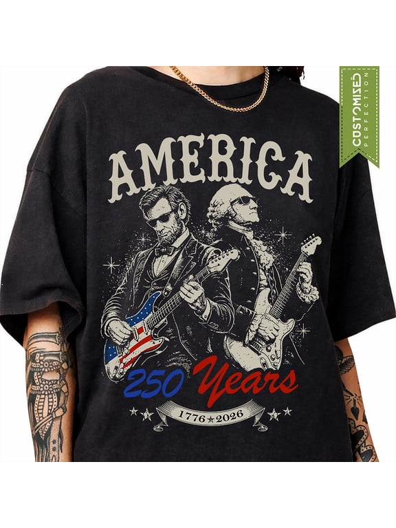Comfort Colors® T-shirt, George Playing Guitar, July 4th 250th Anniversary, America 250 Celebration Tee, Pepper S