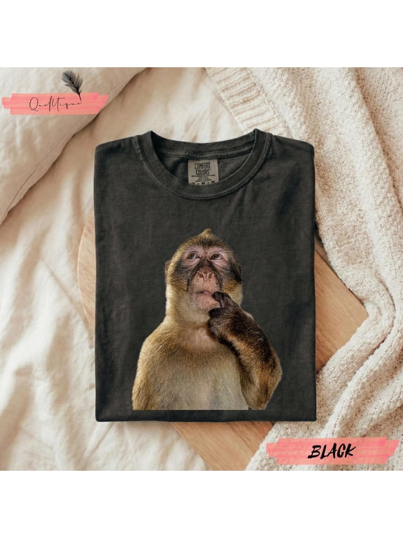 Comfort Colors® Thinking Monkey Graphic Tee, Funny Meme Animal Shirt, Unisex Cotton Top, Pepper S