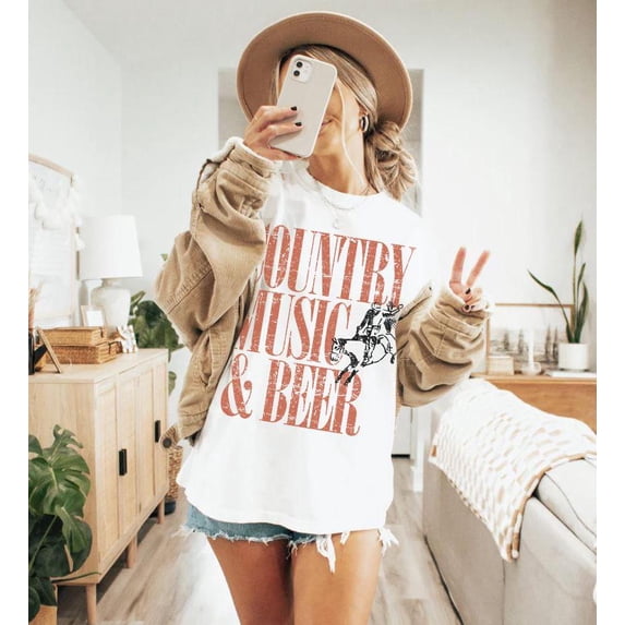 CLOTEX Country Music Beer T-Shirt, Music Lover Tee, Western Shirt, Cowgirl Tee, Graphic Tee, Unisex Concert Shirt, Comfort Colors®, Black S
