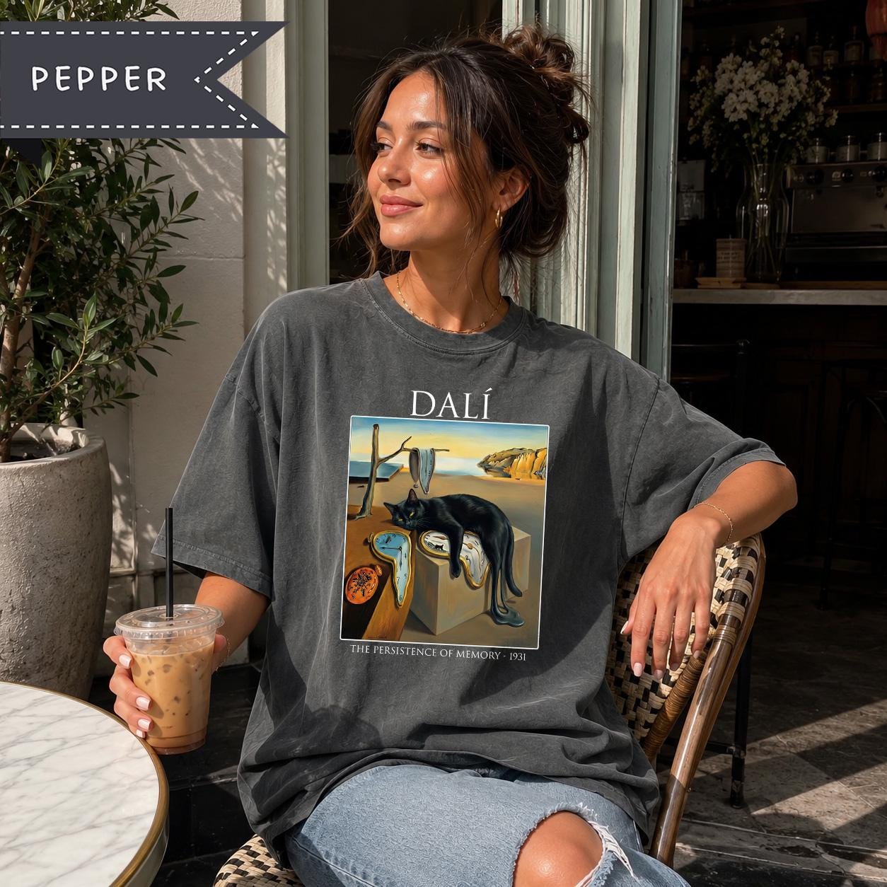 CLOTEX Dali Persistence Of Memory Black Cat T Shirt Comfort Colors CLOTEX Dali Persistence Of Memory Black Cat T Shirt Comfort Colors