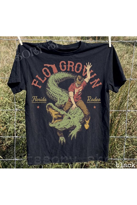 Florida Gator Rodeo Comfort Colors® 90s Vintage Style T-shirе, Y2k Western Retro Cowboy Riding Alligator Tee, Swamp Cowboy Gift, Ivory S