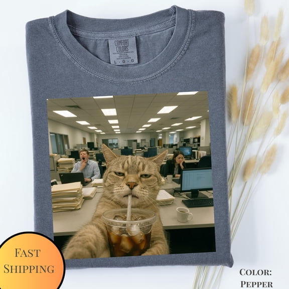 CLOTEX Grumpy Office Cat Shirt, Coffee Cat Meme Tee, Introvert Work Humor T-Shirt, Ivory S