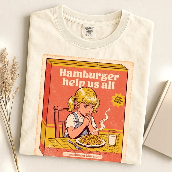 CLOTEX Hamburger Help Us All Vintage Graphic Shirt | Comfort Colors® Dark Humor Tshirt | Humorous Retro Tee, White M