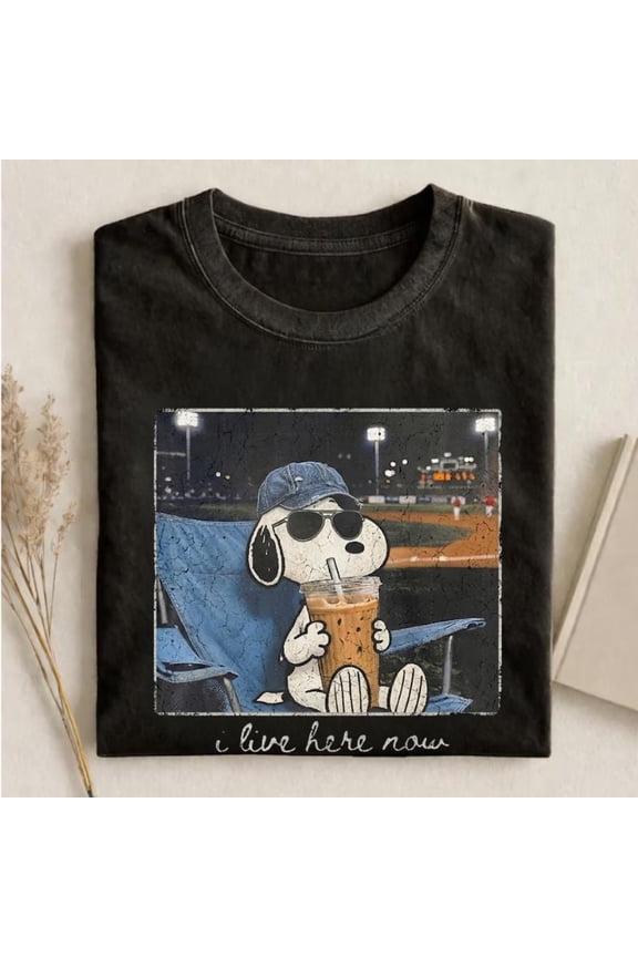 I Live Here Now T-Shirt Baseball Fan Graphic Tee Vintage Style Shirt Funny Baseball Lover Gift, White S