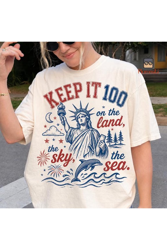 Keep It 100 Liberty On The Land, The Sea, The Sky Comfort Colors Shirt, 4th of July Shirt, 1776 USA Patriotic T-Shirt, 4th Of July Gift, Black S