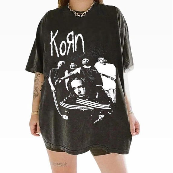 CLOTEX Korn Vintage Band T-Shirt, 90s Rock Graphic Tee, Oversized Grunge Streetwear Top, Metal Music Shirt for Men Women Unisex, Red 2XL