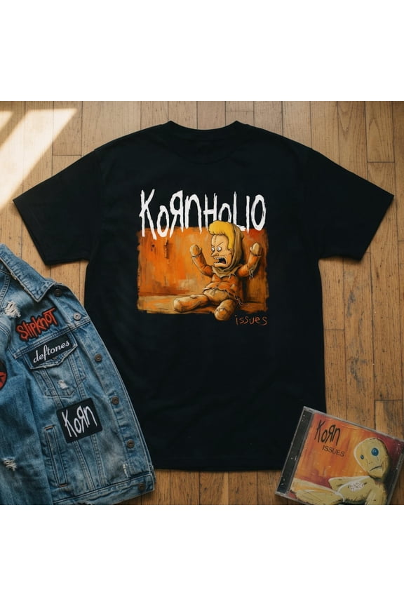 Kornholio T-Shirt, Beavis and Head Nu Metal Korn Mashup MTV Retro, Navy S