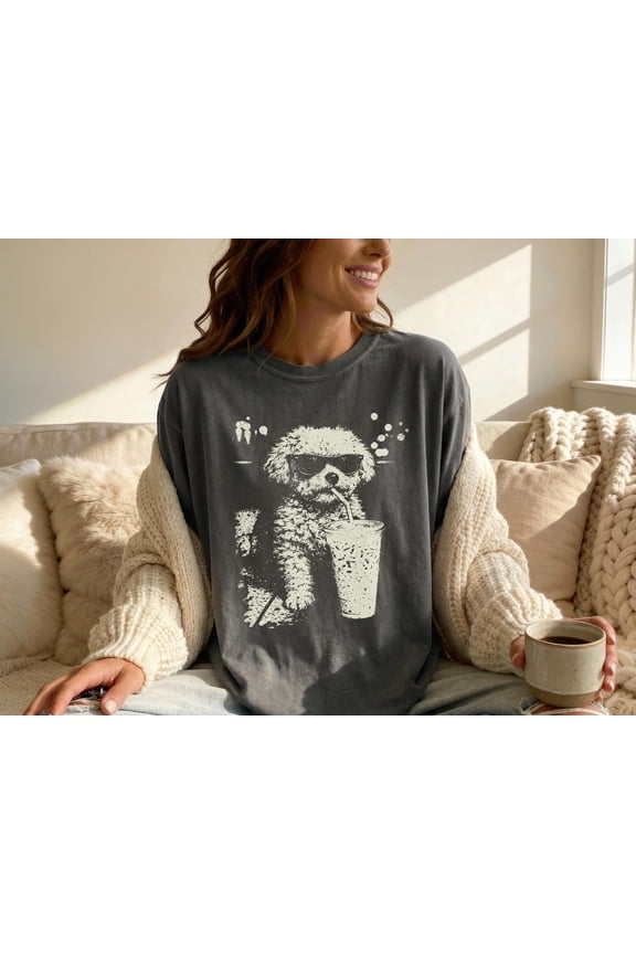 Maltipoo Iced Coffee T-Shirt - Vintage Maltipoo Mom Dad Gift Tee - Maltipoo Owner T - Maltipoo Lover Gift - Gift for Dog Mom Chill Summer, Black L