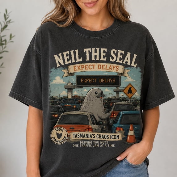 CLOTEX Neil the Seal graphic Shirts | 100% Tasmanian celebrity Tee, Elephant Seal Illustration T-Shirt, Grey 4XL