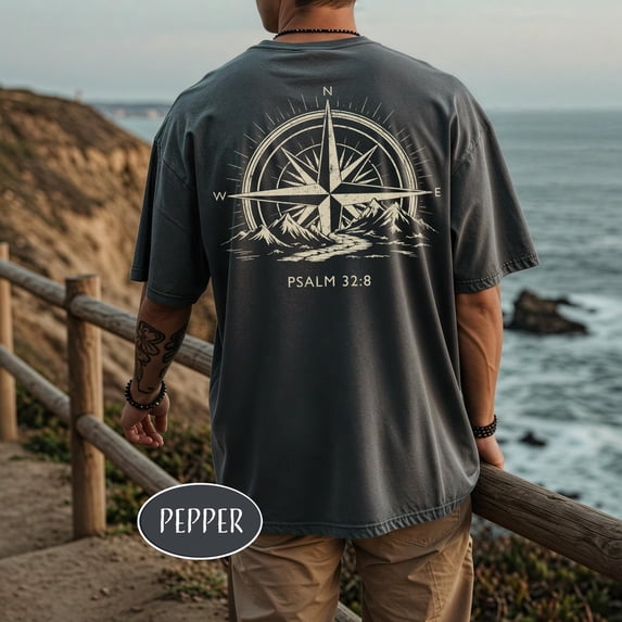 CLOTEX Psalm 32:8 Christian T-Shirt God Guides Compass Shirt Let God ...