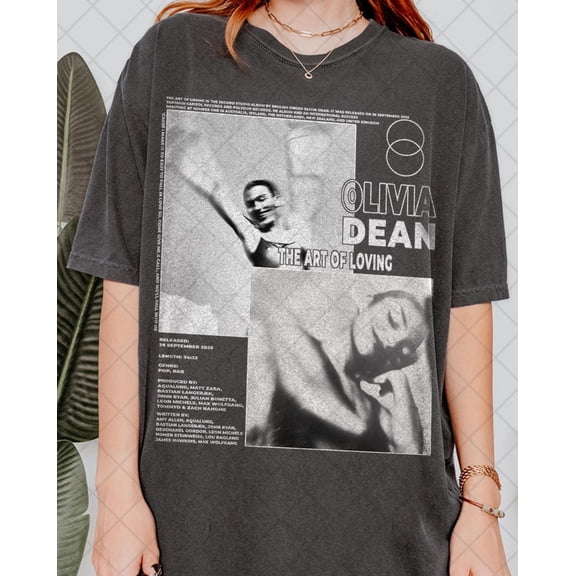 CLOTEX Retro 90s Comfort Colors Olivia Dean, The Art of Loving Live Graphic Tee, Photo Collage T-shirt, Music Artist Tshirt, Graphite S