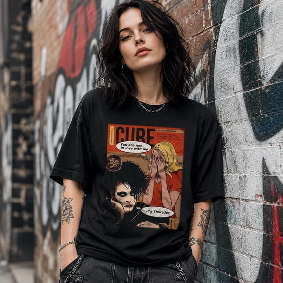 CLOTEX The Cure Robert Smith Shirt, Vintage Post Punk Band Tee, Gothic Rock Retro Graphic T-Shirt, Violet 4XL