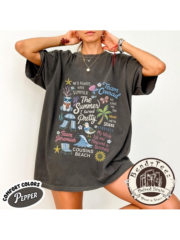 The Summer I Turned Pretty T-Shirt, Aesthetic Hydrangea Beach Graphic Tee, Cousins Beach Club Graphic Tee, Bookish Summer Romance Top, Black S