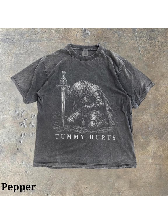 Tummy Hurts Knight Shirt, Funny Dark Fantasy Graphic Tee, Ironic Meme T-Shirt, Gamer Girl Gift, Retro Elden Knight Top, Comfort Colors Tee, Black S