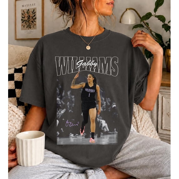 CLOTEX Vintage 90s Gabby Williams Basketball Graphic Tee Game Day Comfort Colors Shirt Gift For Fan, Chambray L