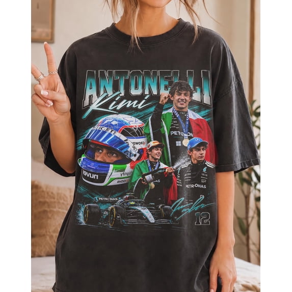 CLOTEX Vintage Kimi Antonelli 90s Styles Bootleg T-Shirt, Moss XL