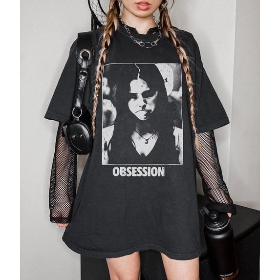 CLOTEX Vintage OBSESSION T-Shirt, Frowning Nikki Graphic Tee, Gothic Horror Tee, Black S