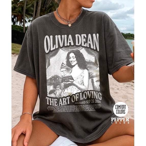 CLOTEX Vintage Olivia Dean Graphic T-Shirt, The Art of Loving Album Tee, Retro 90s Style Music Shirt, Trendy Aesthetic Indie Artist Shirt, Seafoam 3XL
