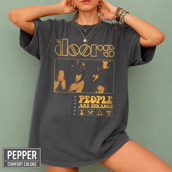 CLOTEX Vintage Rock Band Tee, People Are Strange Graphic Tee, Retro Oversized Comfort Colors Shirt, 70s Music Lover Gift, Black S
