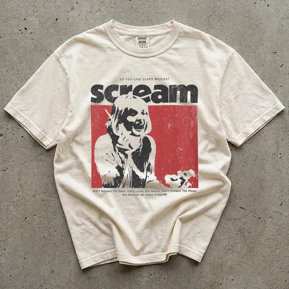 CLOTEX Vintage Scream Movie T-Shirt, Do You Like Scary Movies, Classic Slasher Film Shirt, Halloween Graphic Apparel, Black S