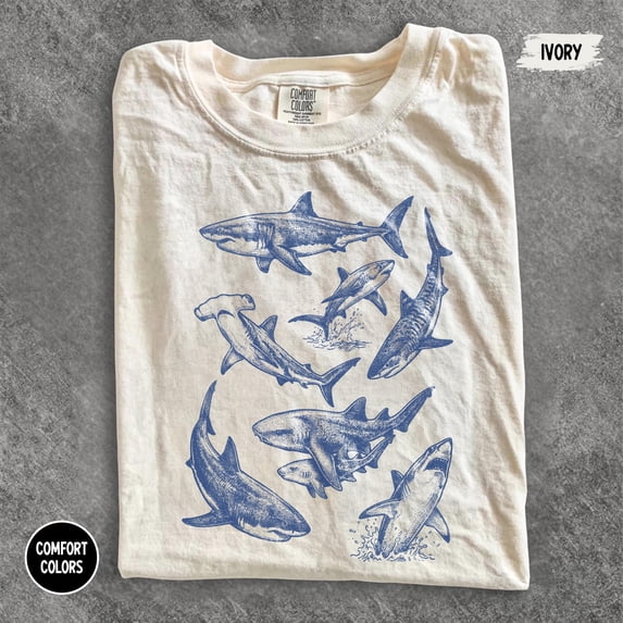 CLOTEX Vintage Shark Graphic Tee, Ocean Predator Marine Life Shirt, Cool Sea Animal Aesthetic Top, Comfort Colors® Shark Lover Gift Tee, Pepper 3XL