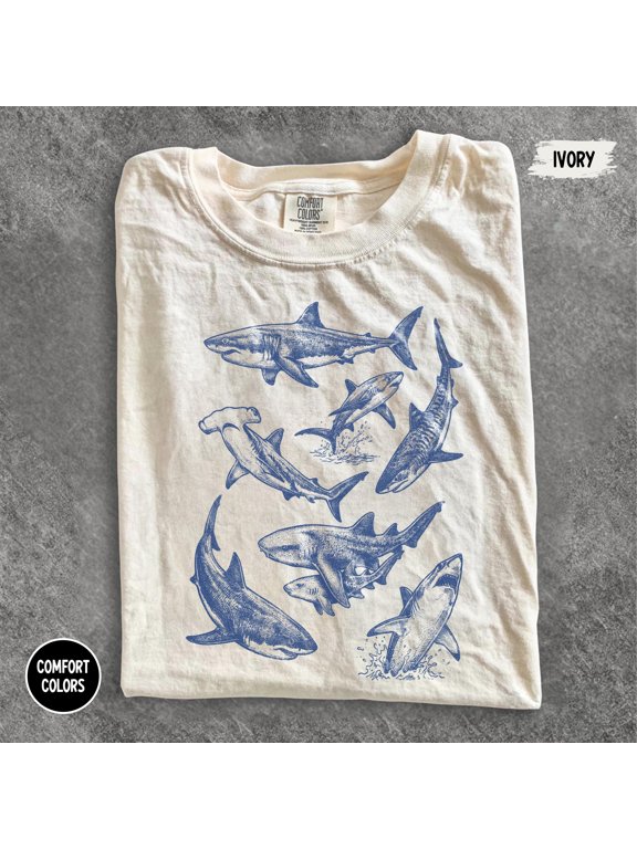 Vintage Shark Graphic Tee, Ocean Predator Marine Life Shirt, Cool Sea Animal Aesthetic Top, Comfort Colors® Shark Lover Gift Tee, Pepper S