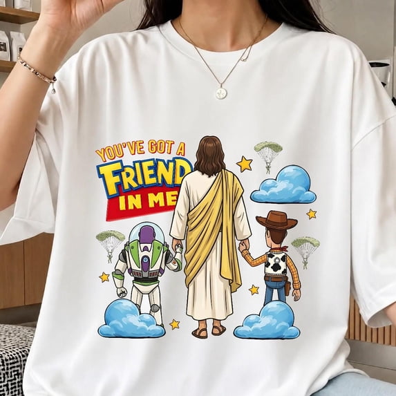 CLOTEX You Got A Friend In Me Jesus Christian Faith Funny, Cartoon Cowboy Space Hero Religious Humor, Cute Faith Tshirt, Black S