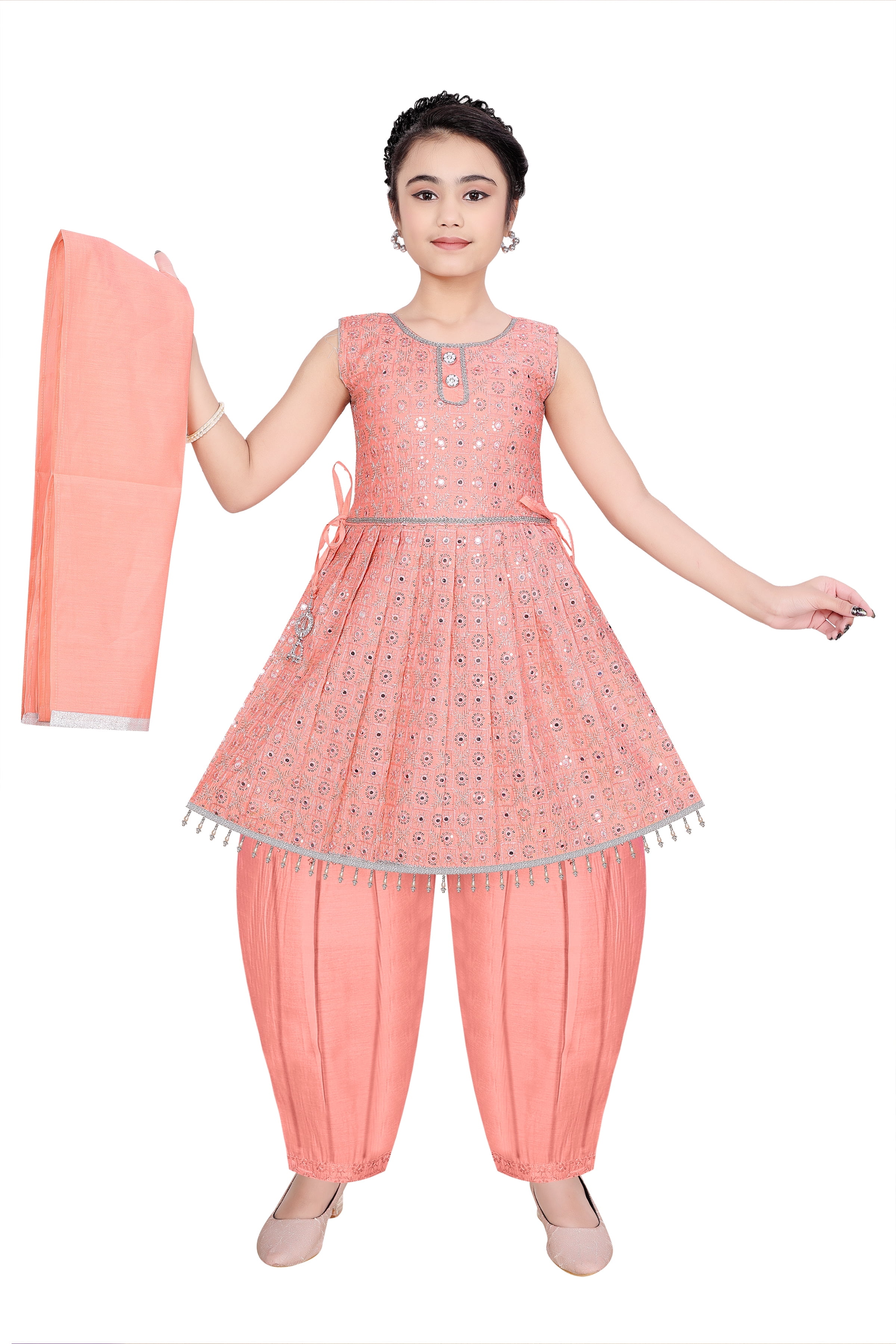 knee length dresses for ladies Buy Kalini Ethnic Motifs Embroidered Regular Sequinned Kurta With Sharara &  Dupatta Online at Low Prices main image 1