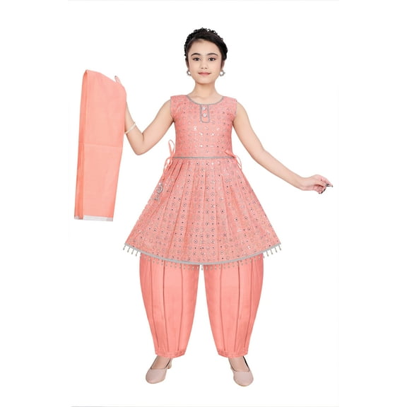 CLOTH ADDA Indian Ethnic Kids Girls Kurta Patiyala Dress with Dupatta, Hand Work, 2 to 8 Years, 10470