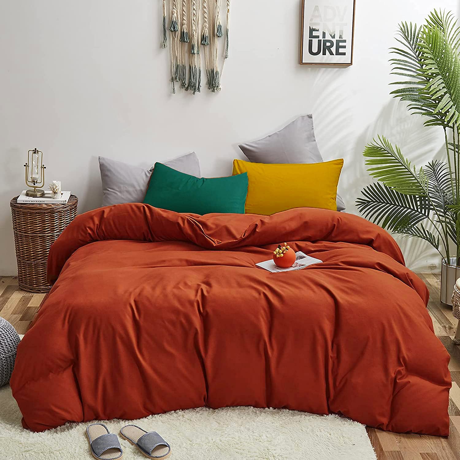 CLOTHKNOW Rust Comforter Set King Burnt Orange Bedding Comforter Sets