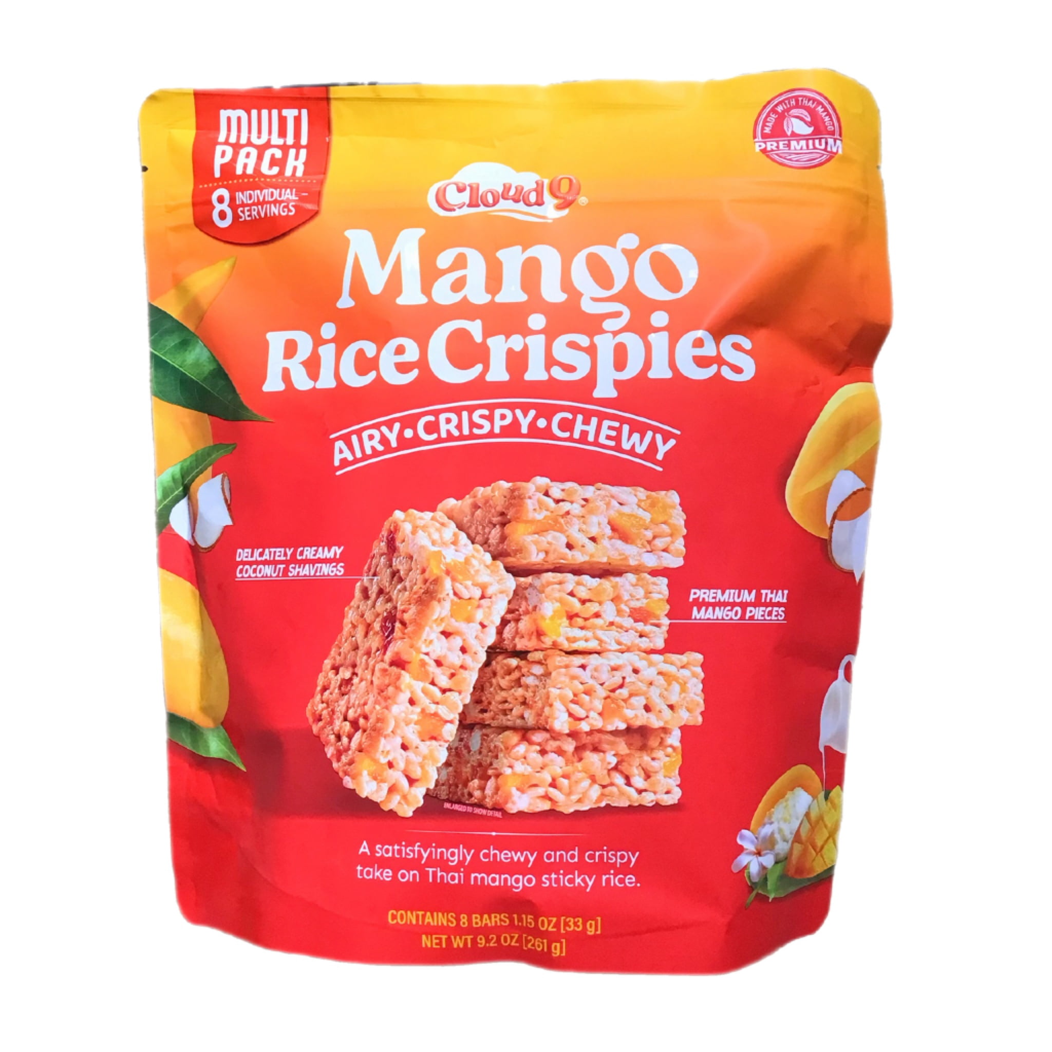 CLOUD 9 MANGO RICE CRISPIES WITH CREAMY COCONUT SHAVINGS MULTI PACK 8 INDIVIDUAL SERVINGS 9.2 OZ
