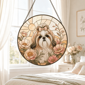 CLOUD MANOR Decorative Suncatcher Shih Tzu Floral Window Hanging