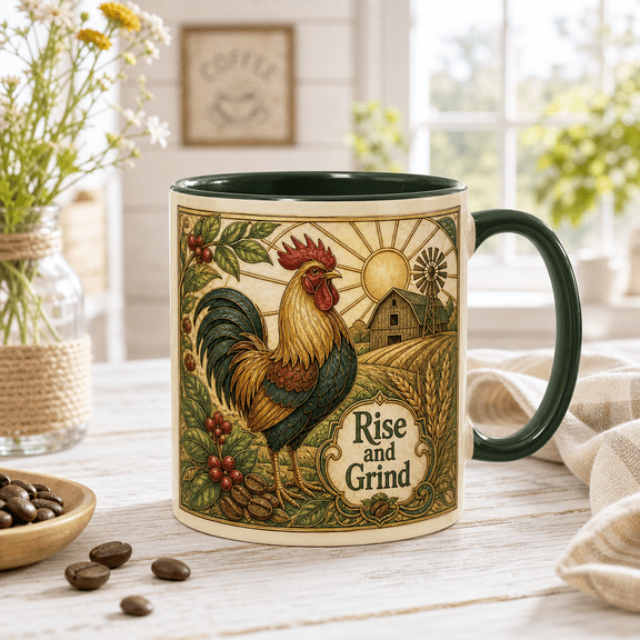 CLOUD MANOR Farm Fresh Mug Rooster Rise And Grind Design