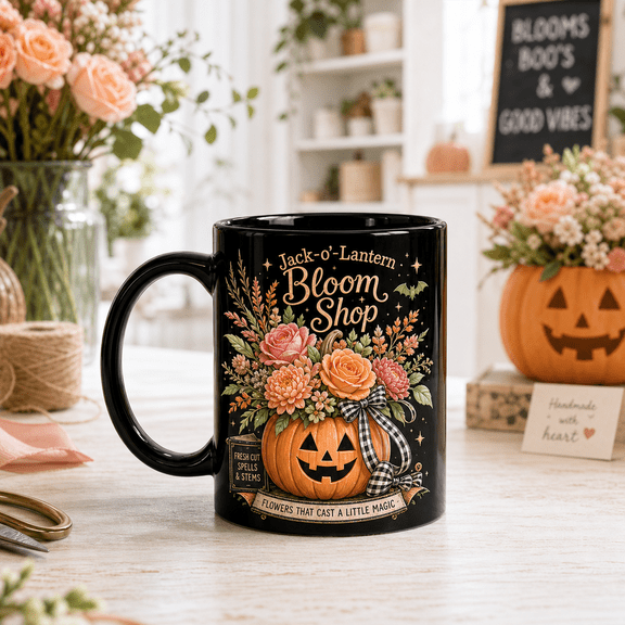 CLOUD MANOR Floral Jack O Lantern Mug for Halloween
