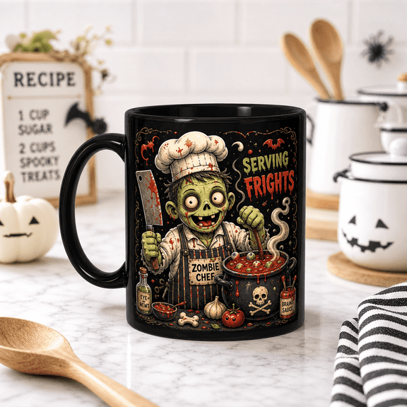 CLOUD MANOR Halloween Mug Zombie Chef Serving Frights