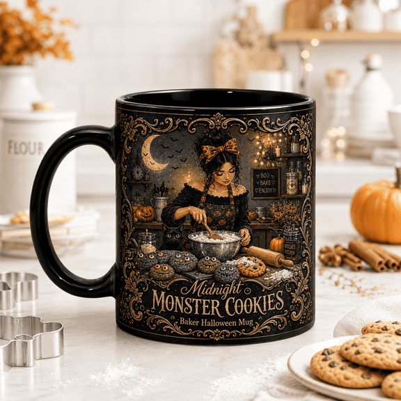 CLOUD MANOR Midnight Monster Cookies Mug for Halloween Bakers
