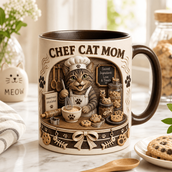 CLOUD MANOR Personalized Mug Chef Cat Mom Coffee Gift