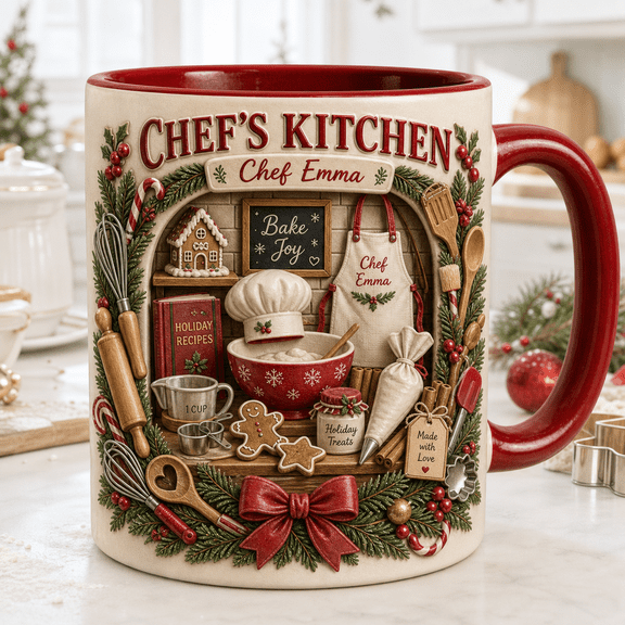 CLOUD MANOR Personalized Mug Christmas Chef Kitchen Gift