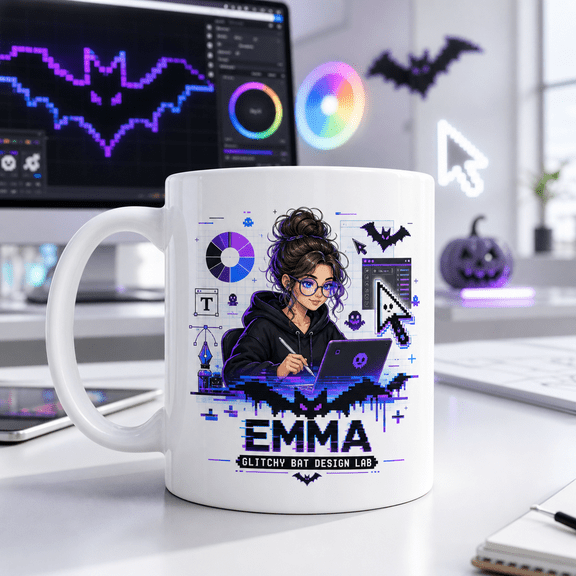 CLOUD MANOR Glitch Bat Mug for Graphic Designers Halloween