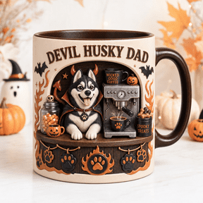 CLOUD MANOR Personalized Mug Halloween Devil Husky Dad